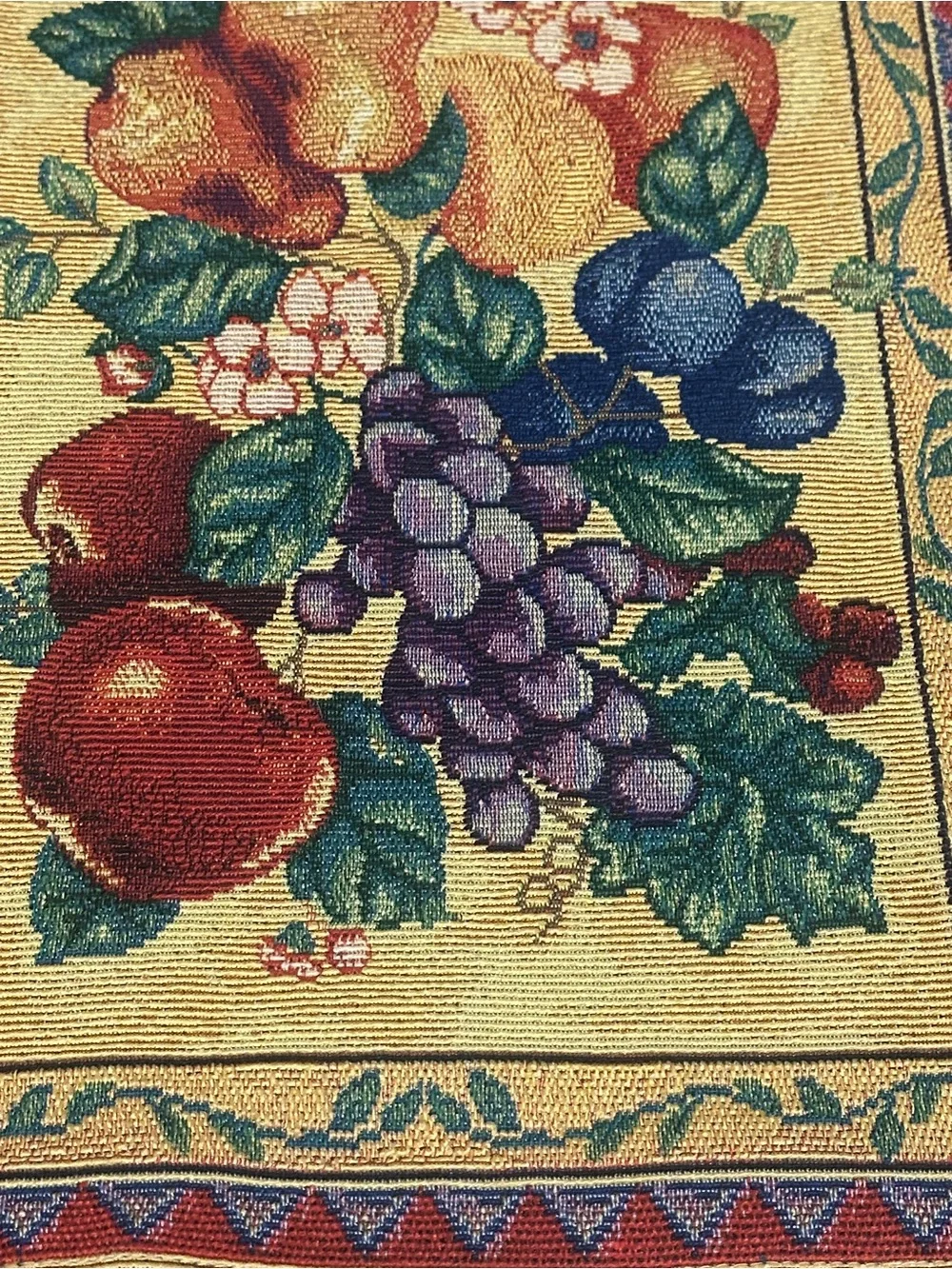 4 Vintage Woven Tapestry Placemats Fruit Grapes Apples Pears Cottagecore New
